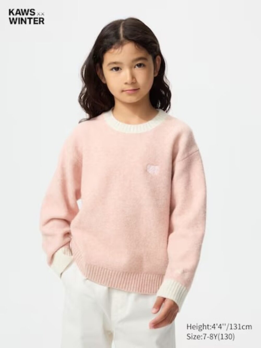 NWT - Uniqlo x KAWS Kids Soufflé Yarn Crewneck Sweater, Girls, Size: 9-10
